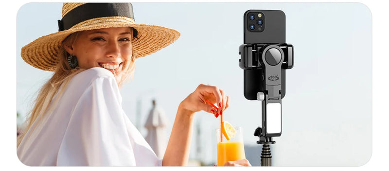 Gimbal Estabilizador Q18 Handheld Telefone Móvel Selfie Vara, Holder Fill Light, Bluetooth para Huawei, Xiaomi, iPhone, Siga o Modo de Tiro