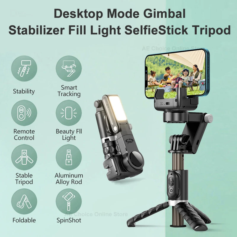 Gimbal Estabilizador Q18 Handheld Telefone Móvel Selfie Vara, Holder Fill Light, Bluetooth para Huawei, Xiaomi, iPhone, Siga o Modo de Tiro