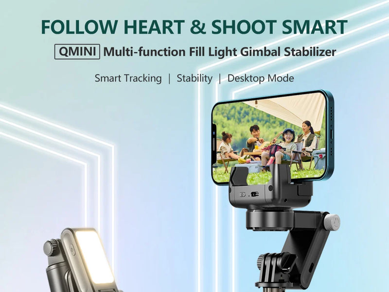 Gimbal Estabilizador Q18 Handheld Telefone Móvel Selfie Vara, Holder Fill Light, Bluetooth para Huawei, Xiaomi, iPhone, Siga o Modo de Tiro